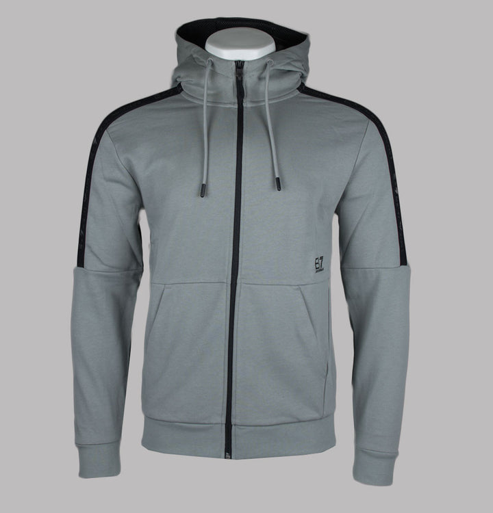 EA7 Logo Series Taping Full Zip Hooded Sweatshirt Griffin Grey