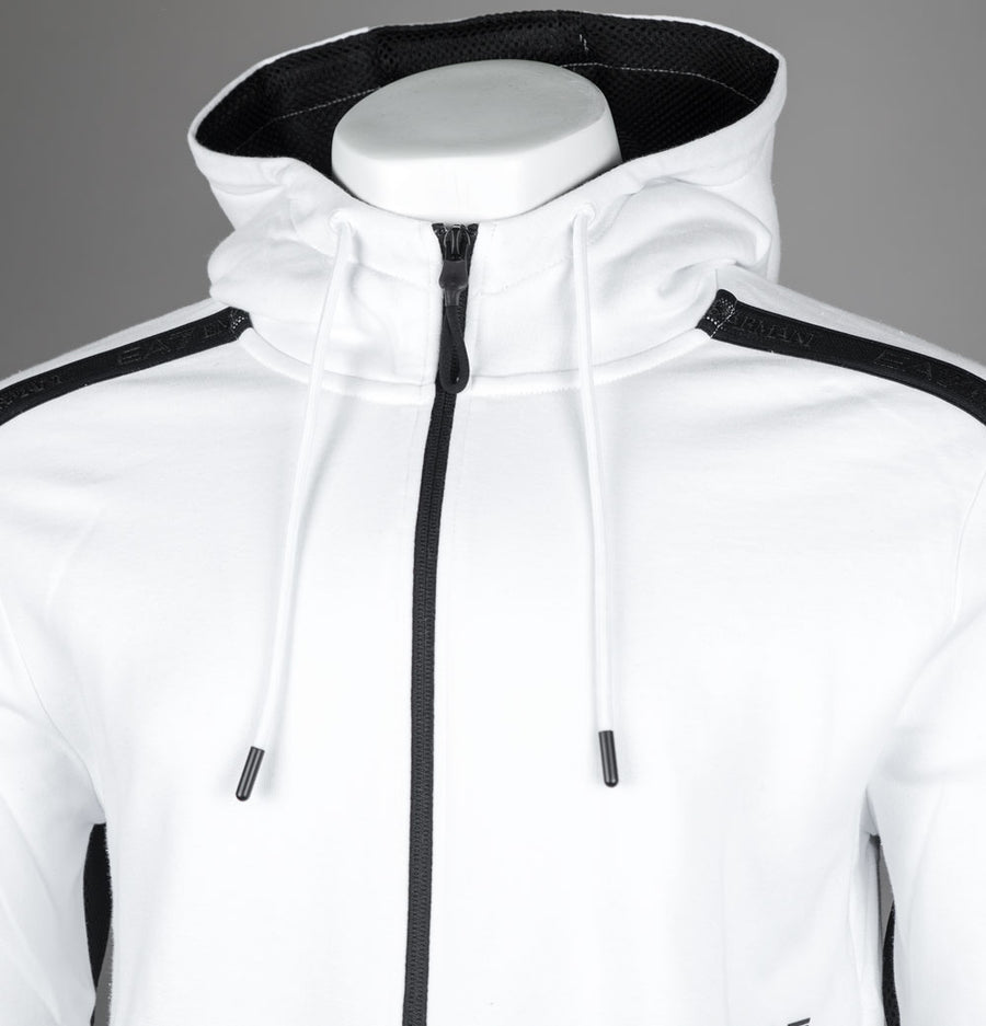 EA7 Logo Series Taping Full Zip Hooded Sweatshirt White