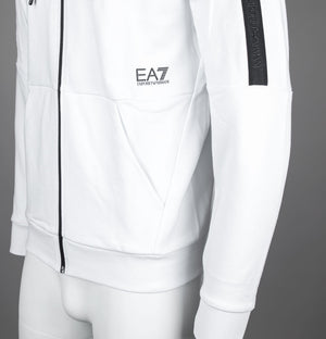 EA7 Logo Series Taping Full Zip Hooded Sweatshirt White