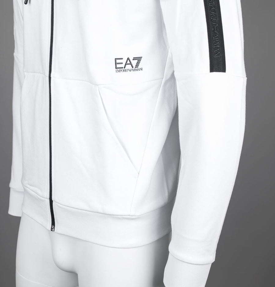 EA7 Logo Series Taping Full Zip Hooded Sweatshirt White