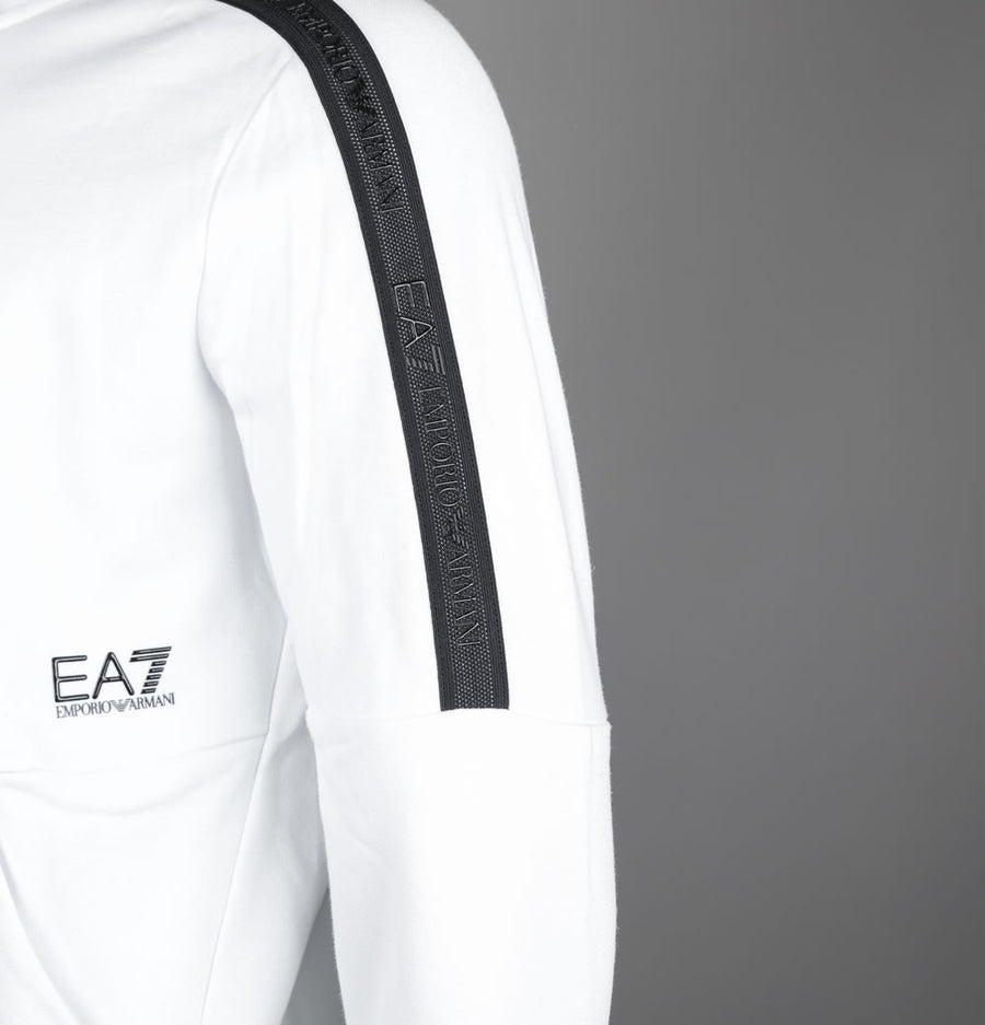 EA7 Logo Series Taping Full Zip Hooded Sweatshirt White