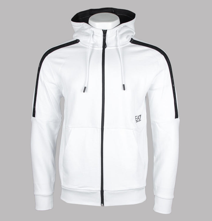 EA7 Logo Series Taping Full Zip Hooded Sweatshirt White