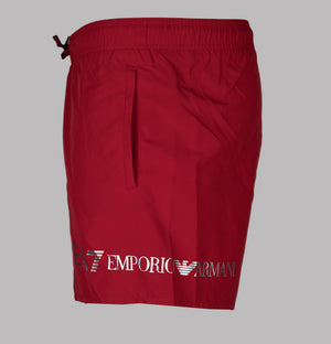 EA7 Logo Swim Shorts Equestrian Red/Silver