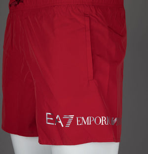 EA7 Logo Swim Shorts Equestrian Red/Silver