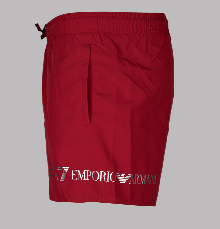 EA7 Logo Swim Shorts Equestrian Red/Silver