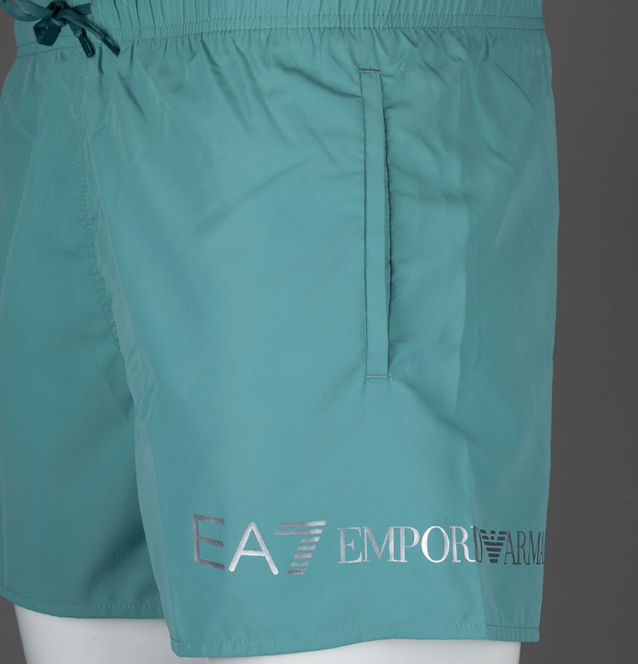 EA7 Logo Swim Shorts Mineral Blue/Silver