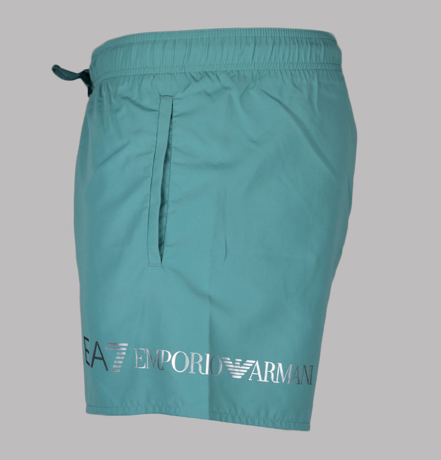 EA7 Logo Swim Shorts Mineral Blue/Silver