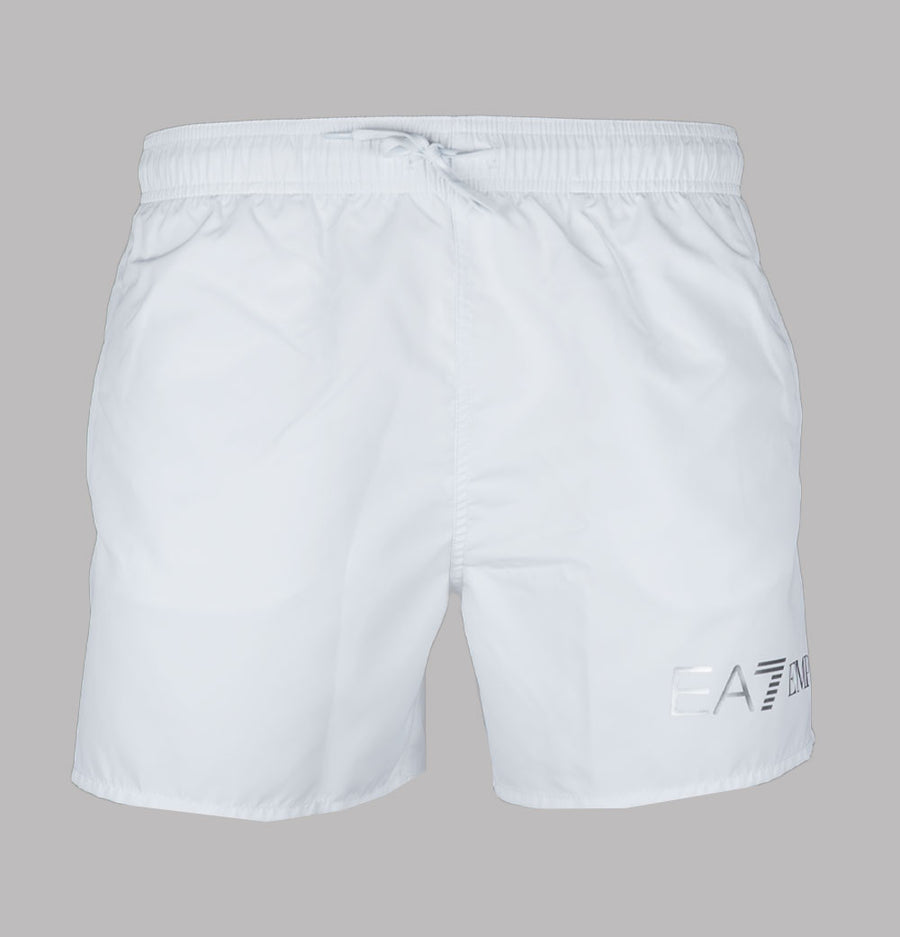 EA7 Logo Swim Shorts White/Silver