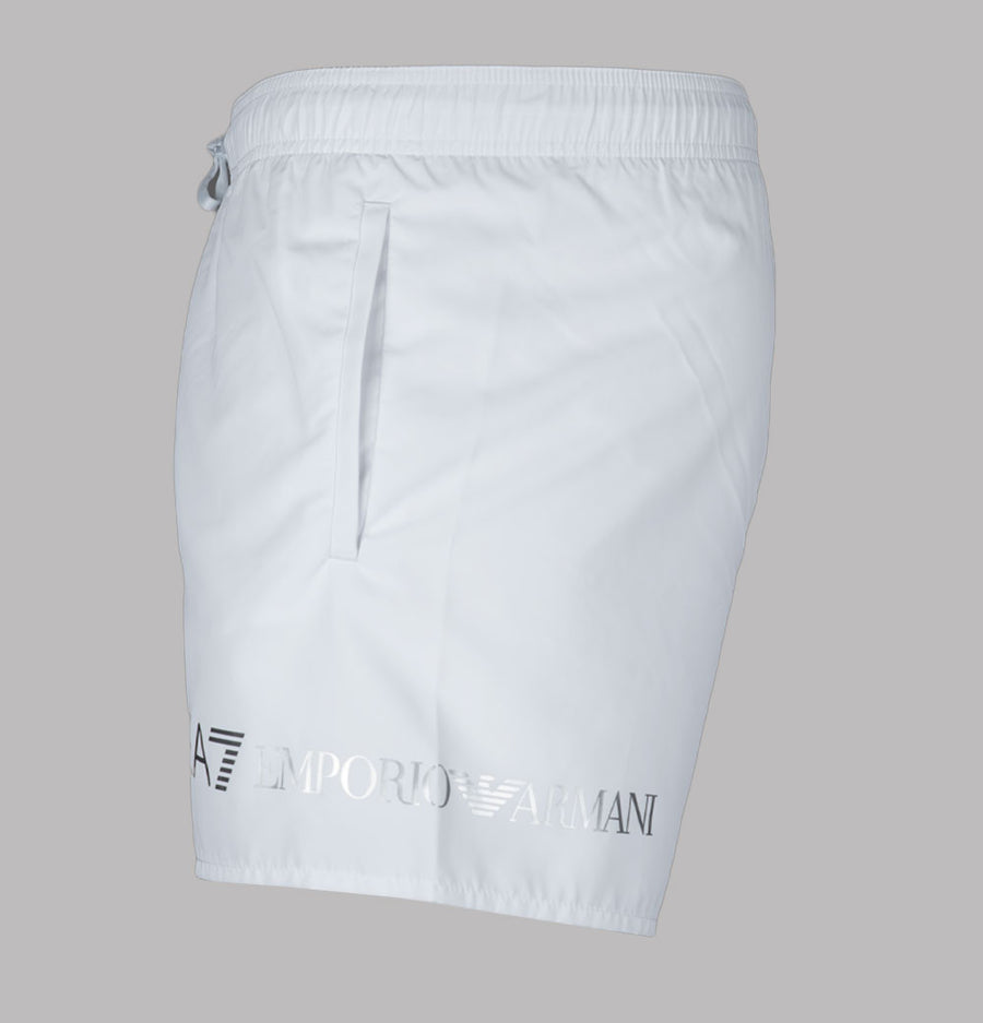 EA7 Logo Swim Shorts White/Silver