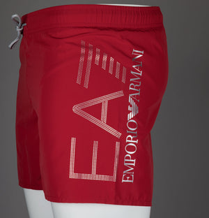 EA7 Oversized Logo Swim Shorts Equestrian Red/Silver