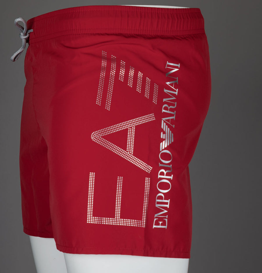 EA7 Oversized Logo Swim Shorts Equestrian Red/Silver
