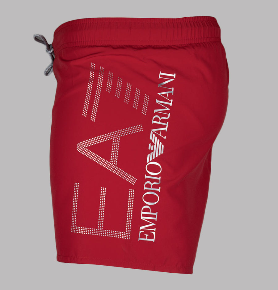 EA7 Oversized Logo Swim Shorts Equestrian Red/Silver