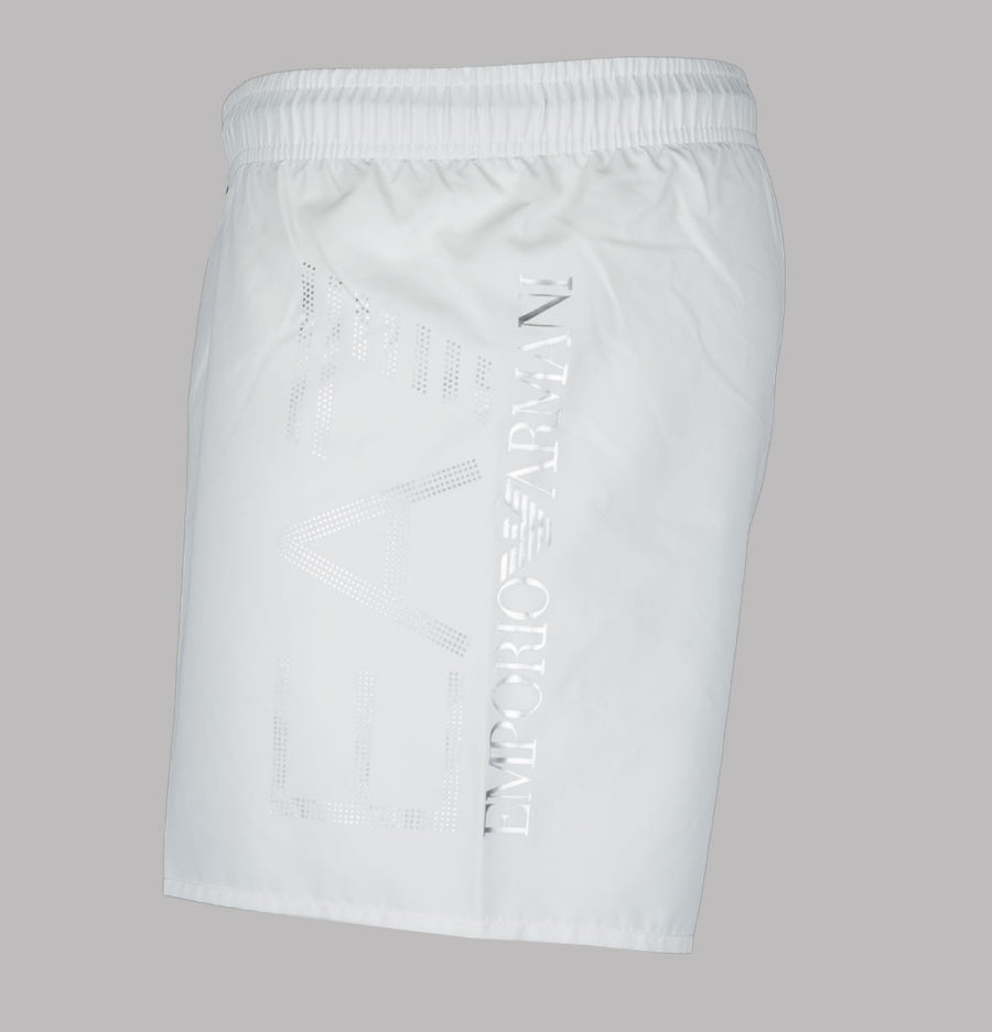 EA7 Oversized Logo Swim Shorts Star White/Silver