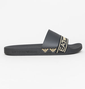 EA7 Sea World Logo Strap Slides Black/Gold