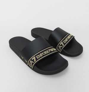 EA7 Sea World Logo Strap Slides Black/Gold