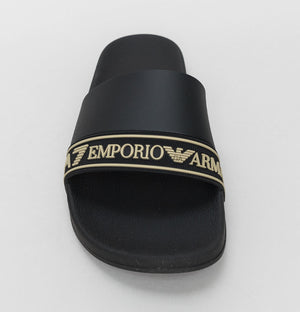 EA7 Sea World Logo Strap Slides Black/Gold