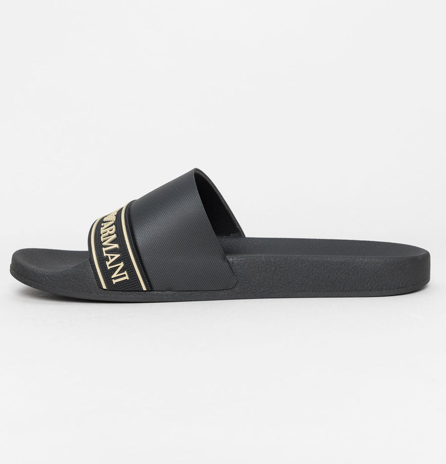 EA7 Sea World Logo Strap Slides Black/Gold