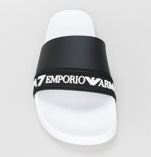 EA7 Sea World Logo Strap Slides White/Black