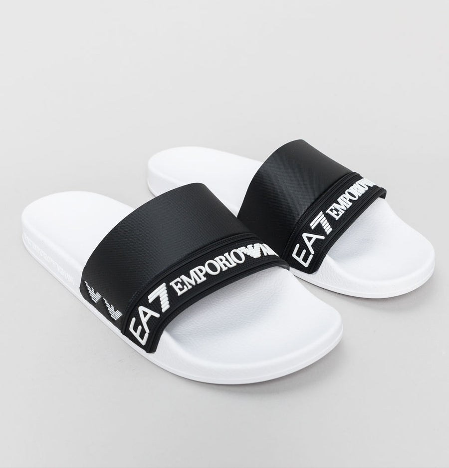 EA7 Sea World Logo Strap Slides White/Black