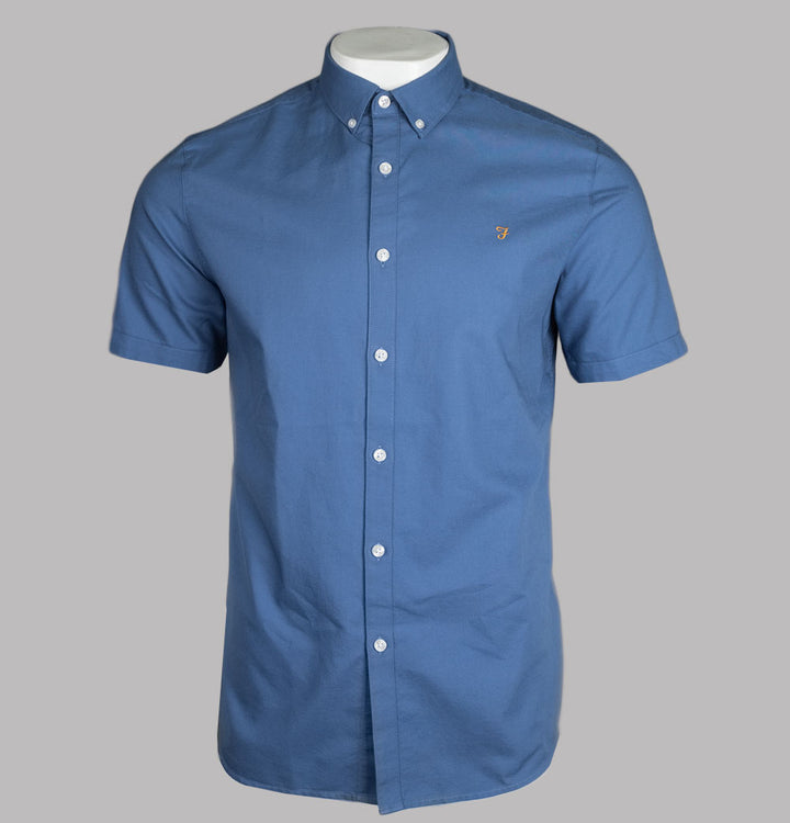 Farah Brewer Slim Fit S/S Oxford Shirt Caribbean Blue
