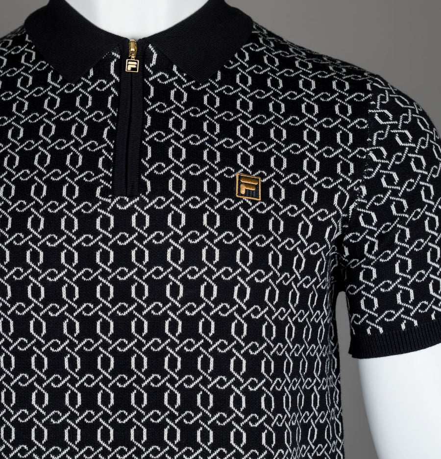 Fila Gold Jackson Jacquard Knitted Zip Polo Shirt Black