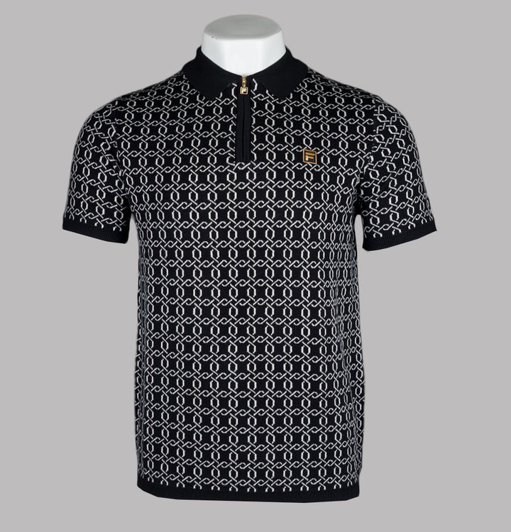Fila Gold Jackson Jacquard Knitted Zip Polo Shirt Black