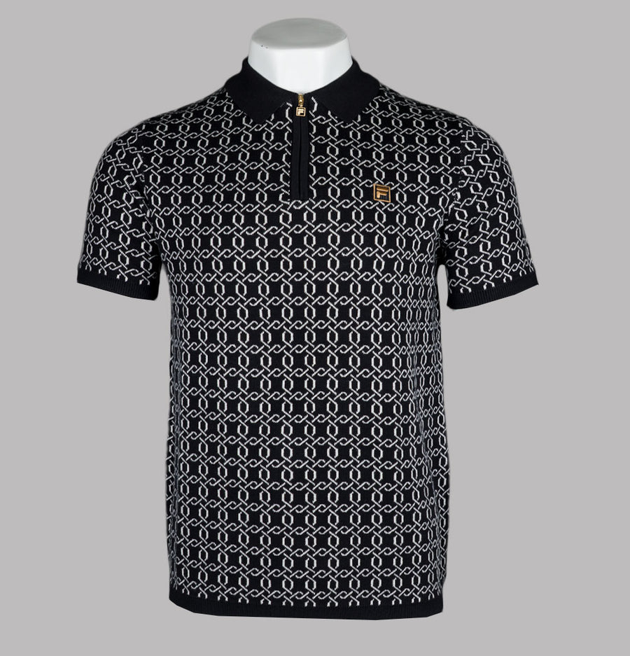 Fila Gold Jackson Jacquard Knitted Zip Polo Shirt Black