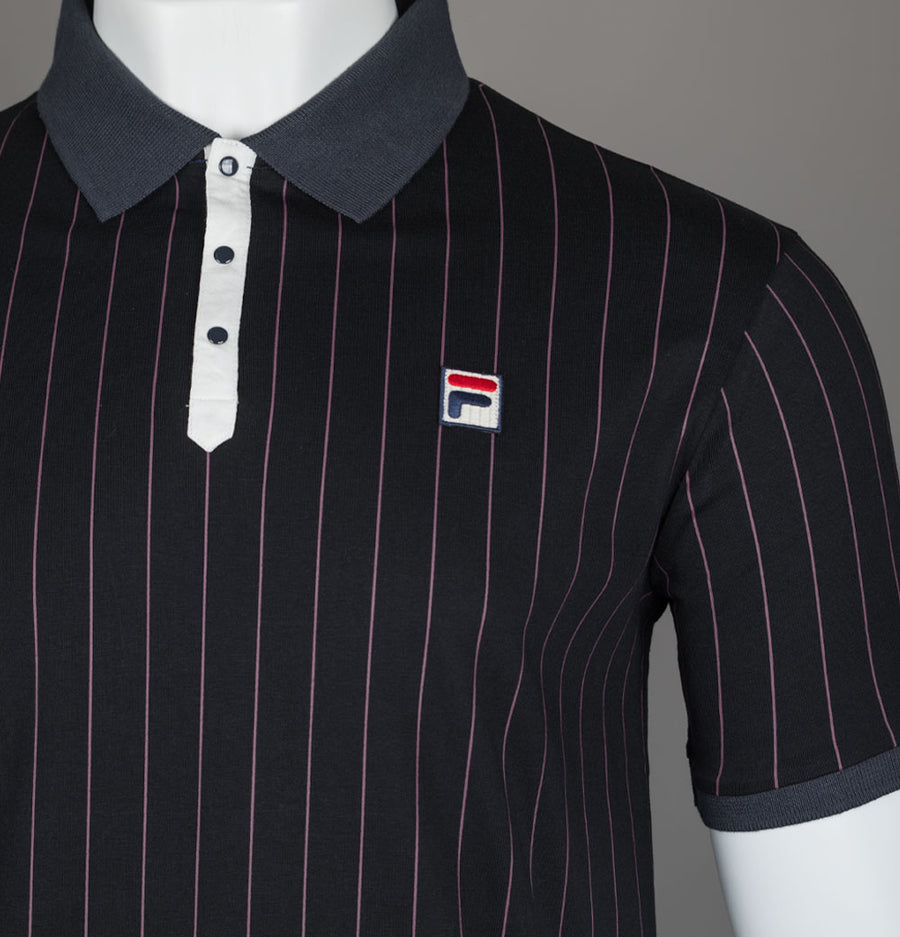 Fila Vintage BB1 Classic Striped Polo Shirt Black/Gardenia/Fig/Charcoal