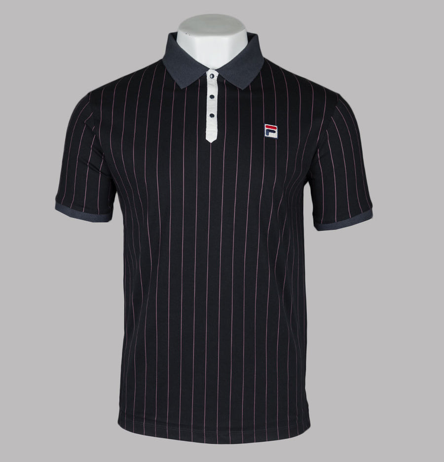Fila Vintage BB1 Classic Striped Polo Shirt Black/Gardenia/Fig/Charcoal
