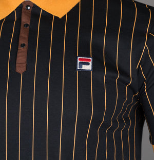 Fila Vintage BB1 Classic Striped Polo Shirt Black/Yam/Potting Soil