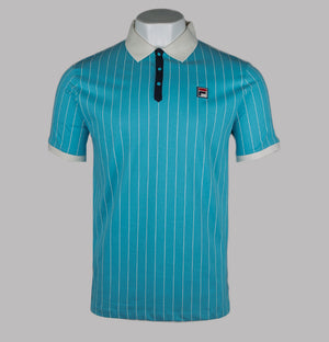 Fila Vintage BB1 Classic Striped Polo Shirt Cyan Blue/Gardenia/Fila Navy