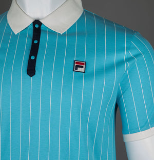 Fila Vintage BB1 Classic Striped Polo Shirt Cyan Blue/Gardenia/Fila Navy