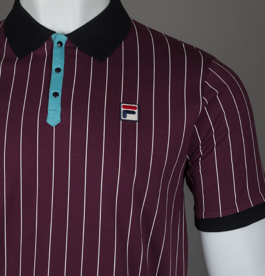 Fila Vintage BB1 Classic Striped Polo Shirt Fig/Milky Blue/Gardenia/Black
