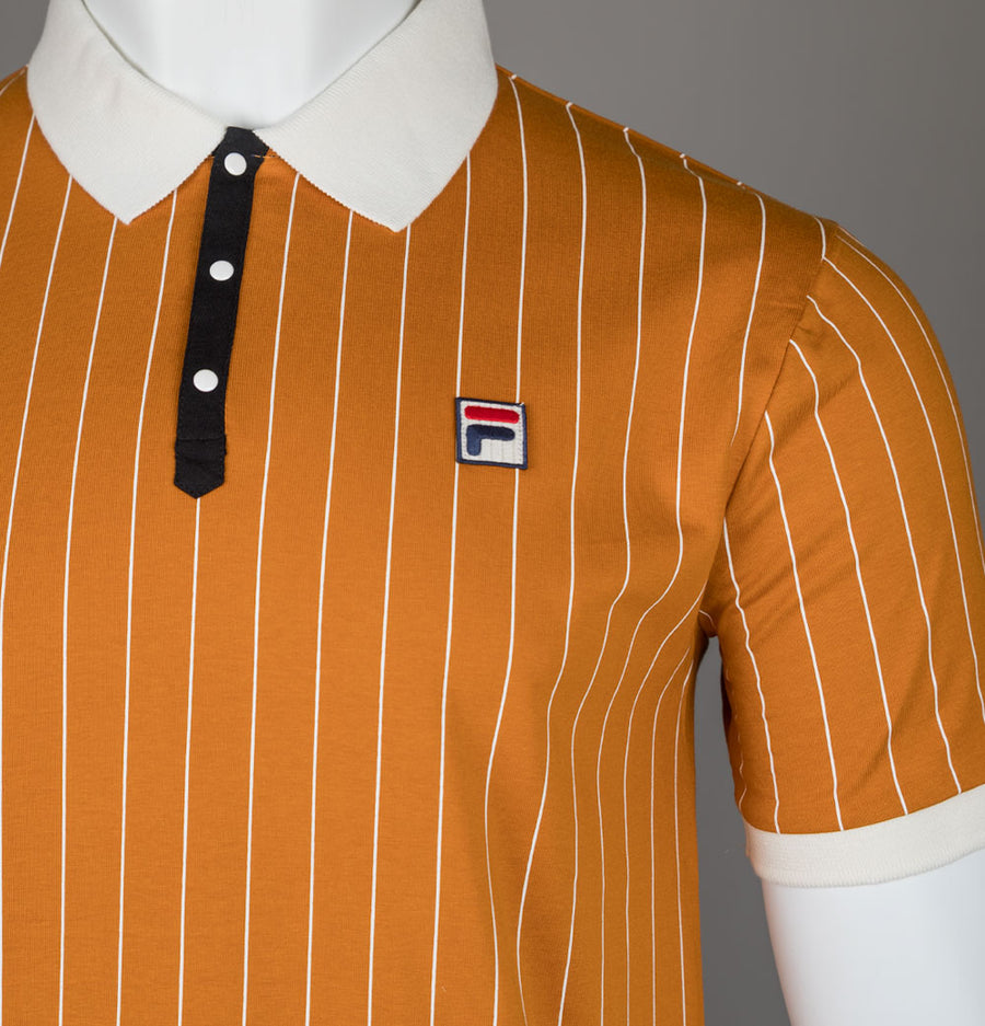 Fila Vintage BB1 Classic Striped Polo Shirt Pumpkin Spice/Gardenia/Black