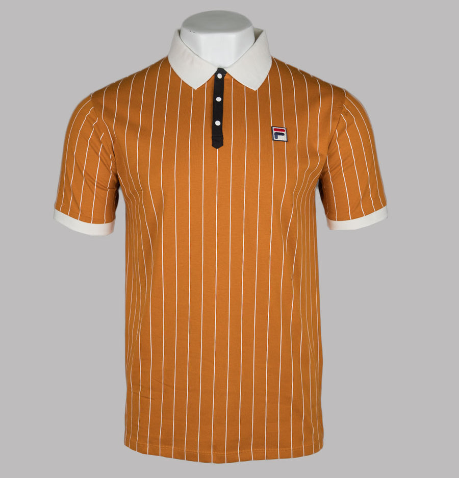 Fila Vintage BB1 Classic Striped Polo Shirt Pumpkin Spice/Gardenia/Black