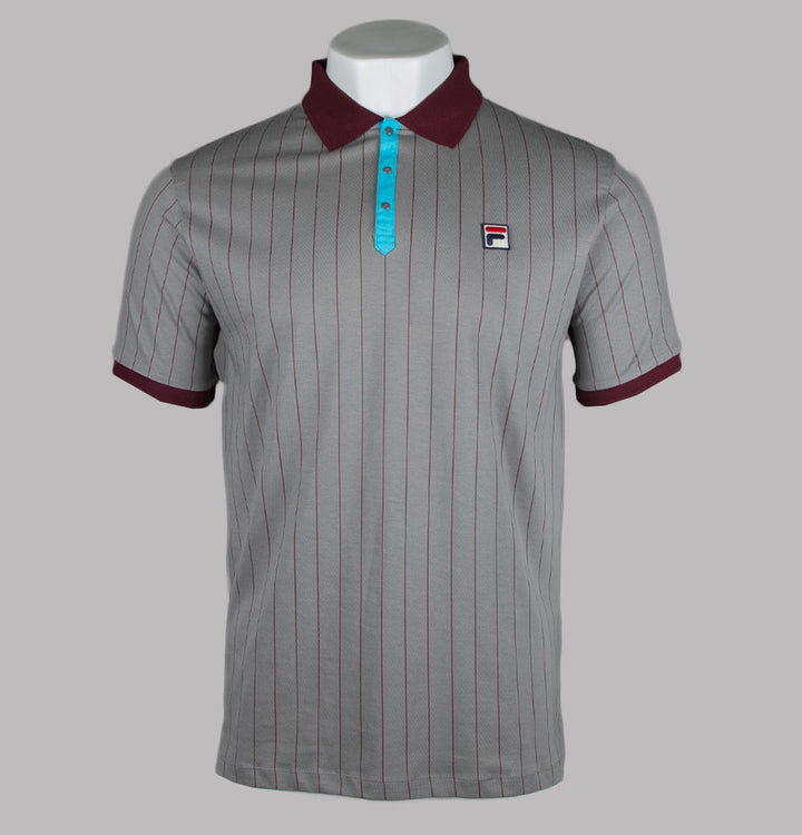 Fila Vintage BB1 Classic Striped Polo Shirt Sharkskin/Windsor Wine/Cyan Blue