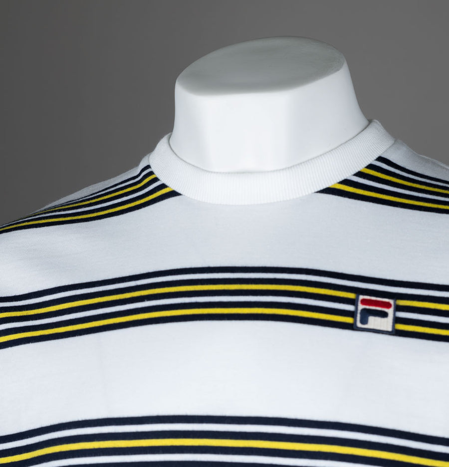 Fila Vintage Ben Stripe T-Shirt White/Fila Navy/High Visability Yellow