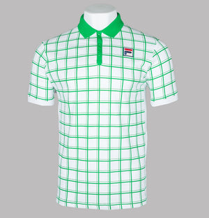 Fila Vintage Bobby Check Polo Shirt White/Jelly Bean Green