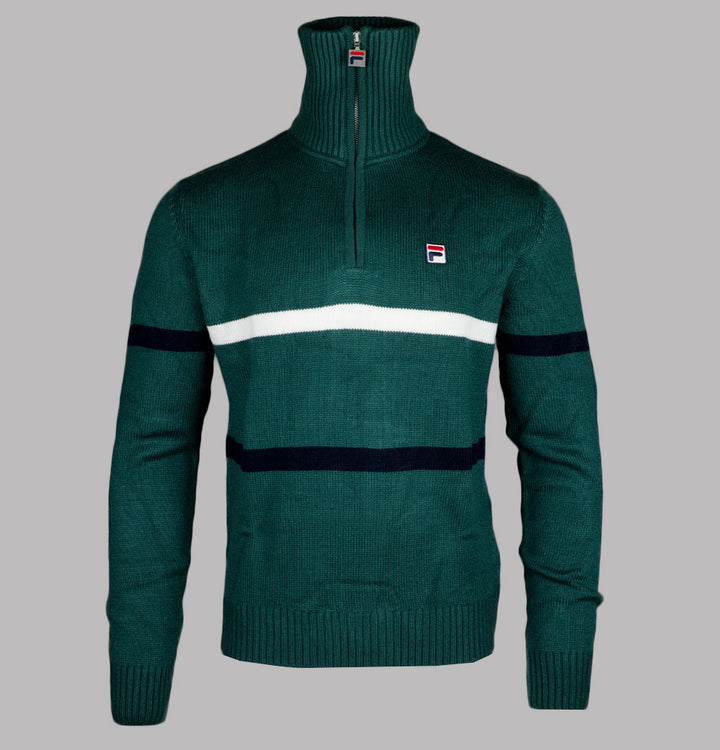Fila Vintage Camilo Knitted Half Zip Jumper Rainforest/Fila Navy/Gardenia