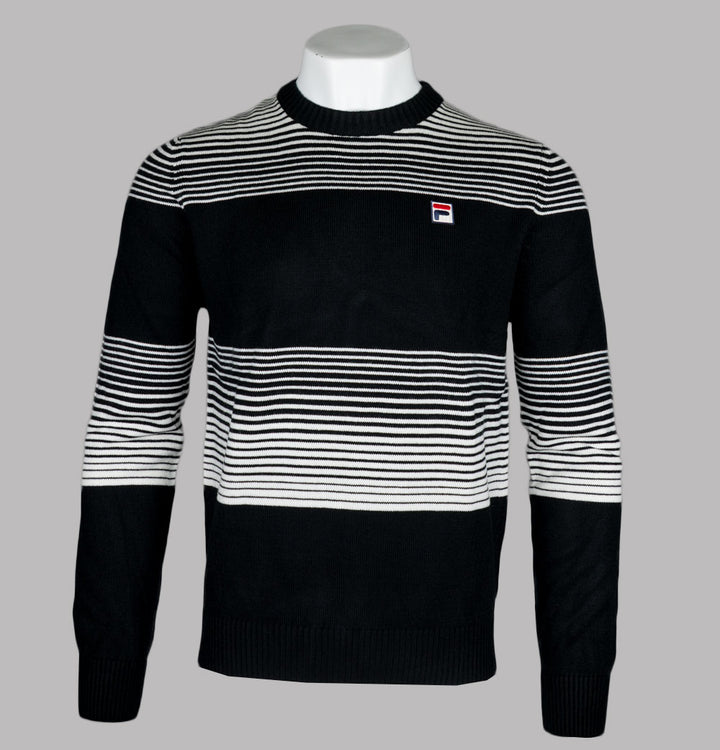 Fila Vintage Connor Striped Knit Crew Neck Jumper Black/Gardenia