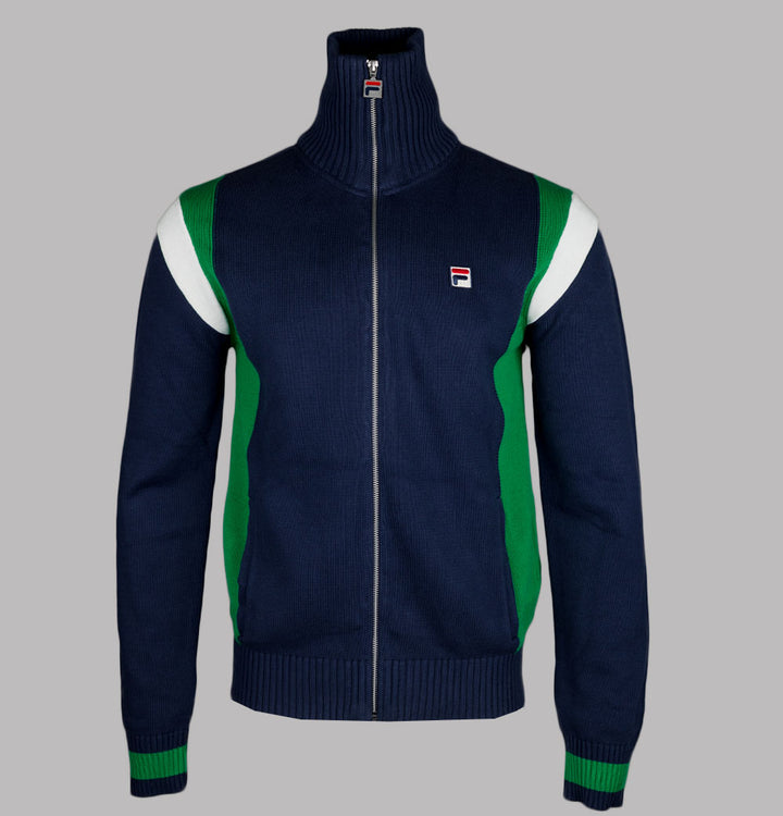 Fila Vintage Cortez Colour Blocked Knitted Track Top Fila Navy/Green/Gardenia