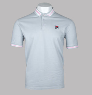 Fila Vintage Faraz Tipped Polo Shirt High Rise Grey/Prism Pink/White