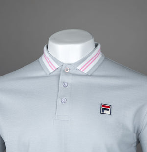 Fila Vintage Faraz Tipped Polo Shirt High Rise Grey/Prism Pink/White