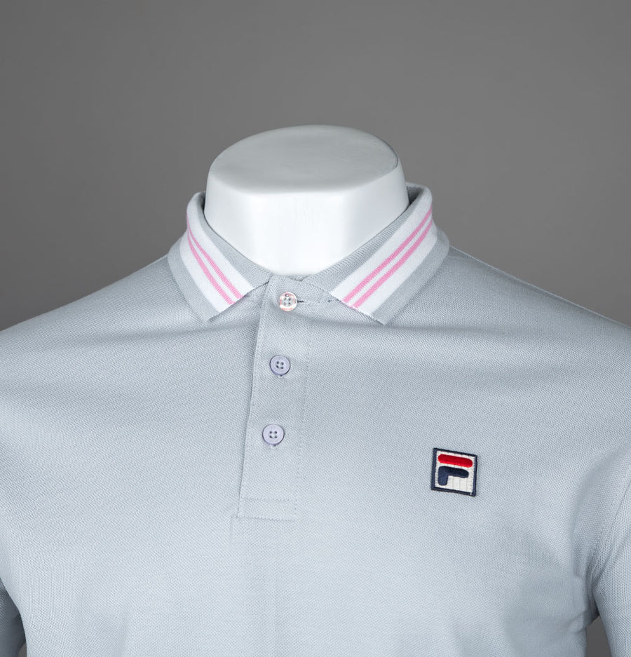 Fila Vintage Faraz Tipped Polo Shirt High Rise Grey/Prism Pink/White