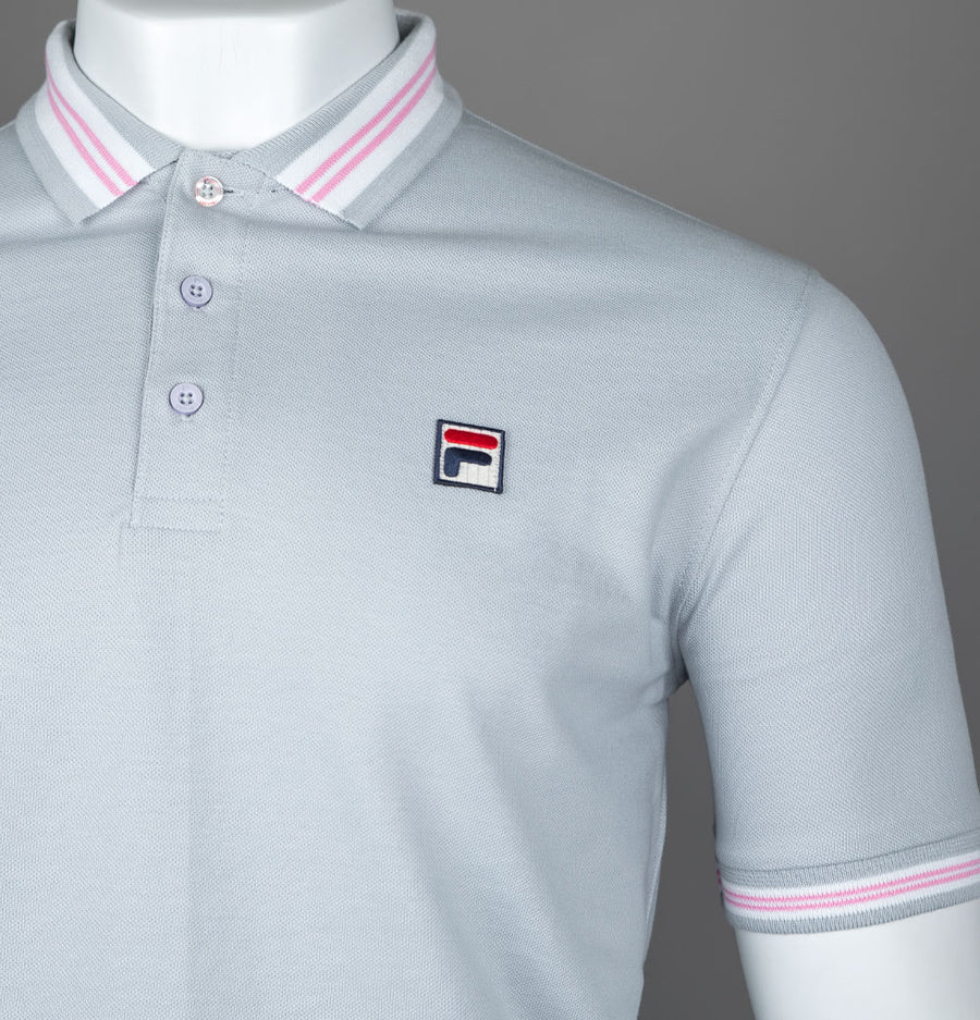 Fila Vintage Faraz Tipped Polo Shirt High Rise Grey/Prism Pink/White