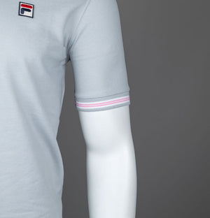 Fila Vintage Faraz Tipped Polo Shirt High Rise Grey/Prism Pink/White