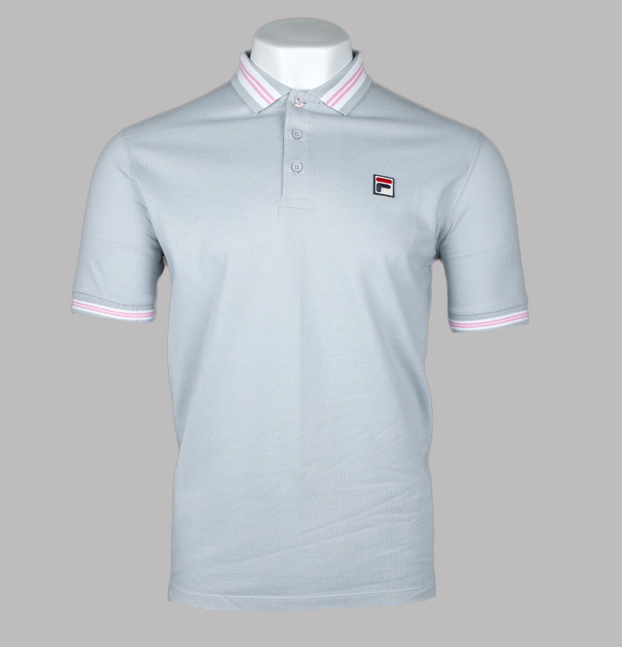Fila Vintage Faraz Tipped Polo Shirt High Rise Grey/Prism Pink/White