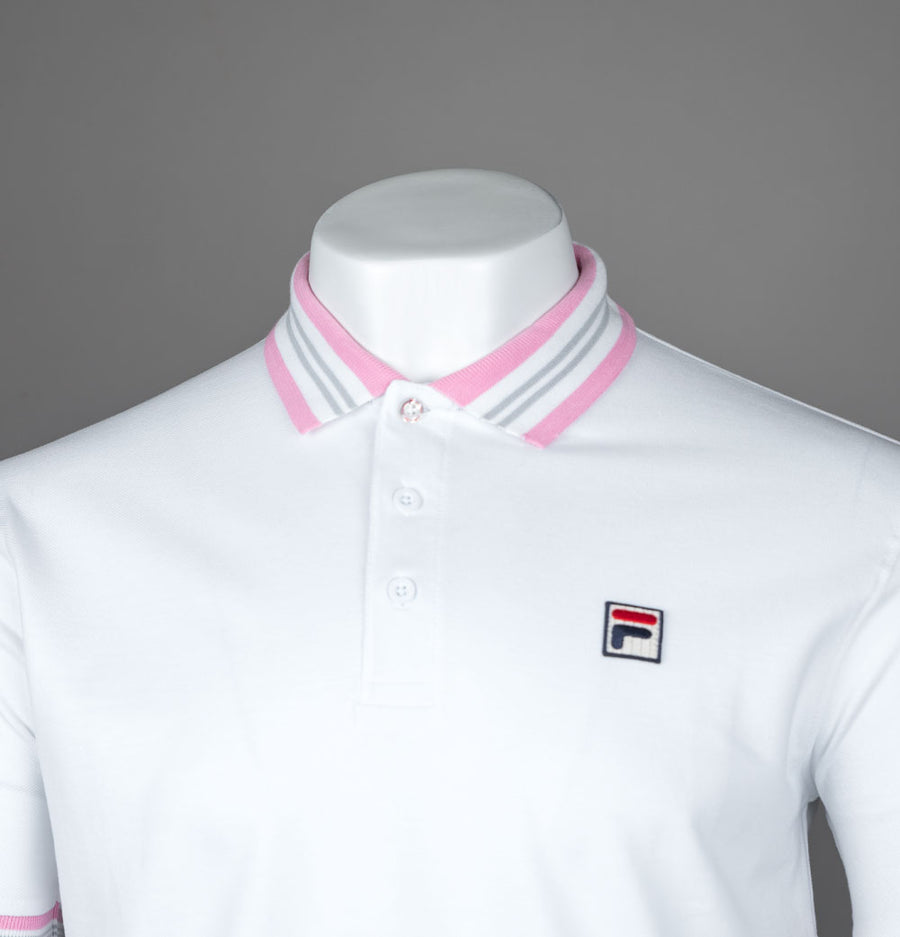 Fila Vintage Faraz Tipped Polo Shirt White/Prism Pink/High Rise Grey