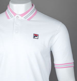 Fila Vintage Faraz Tipped Polo Shirt White/Prism Pink/High Rise Grey