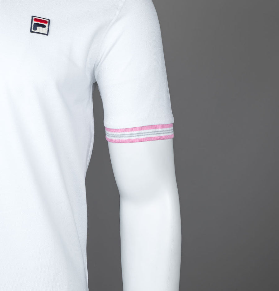 Fila Vintage Faraz Tipped Polo Shirt White/Prism Pink/High Rise Grey